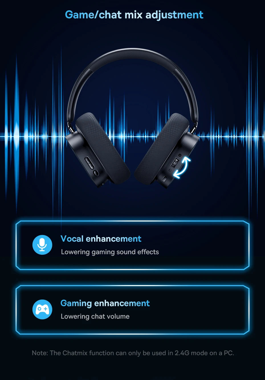 Słuchawki gamingowe z mikrofonem, Bluetooth 5.3, przewodowe i bezprzewodowe, 40 mm, do gier i transmisji