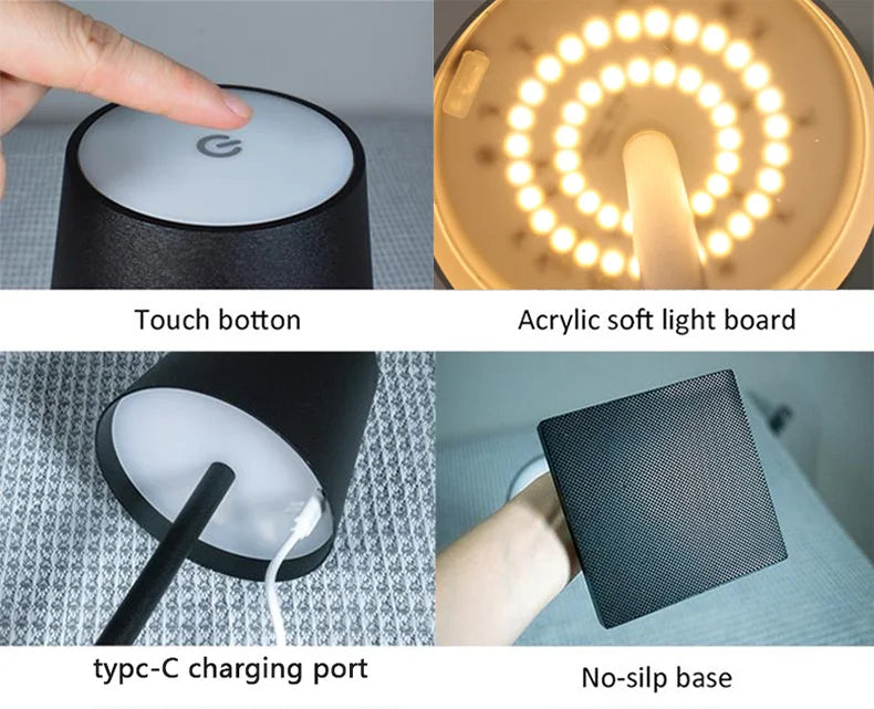 Nordycka minimalistyczna lampka LED, ładowana USB-C, z niebieskim światłem