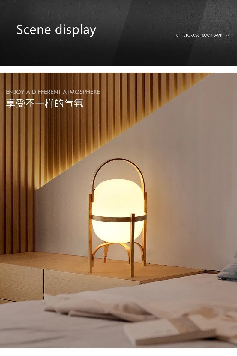 Minimalistyczna Lampka Nocna z Dewna i Szkła-Styl Japandi,6 Wariantów