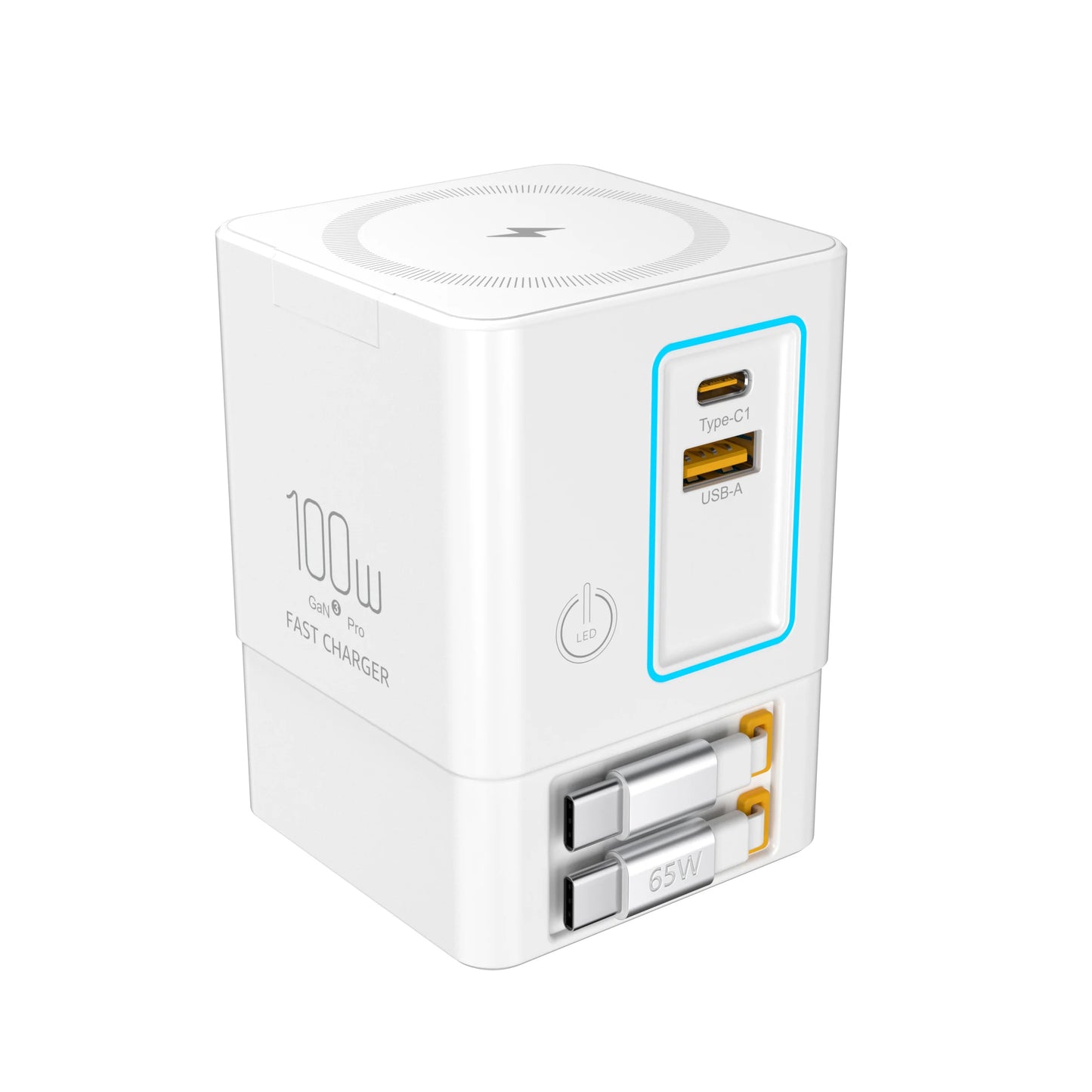 Stacja ładowania 5w1 100W z wysuwanym kablem USB-C_wielofunkcyjna ładowarka biurkowa