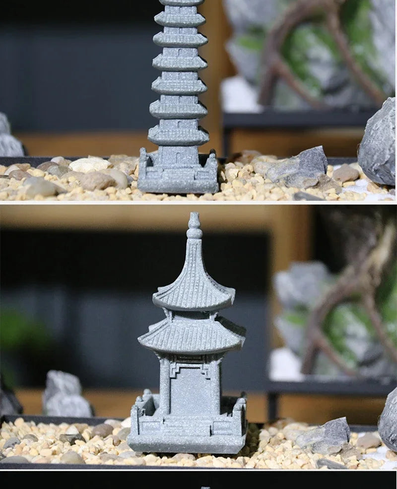 Figurki Zen Do Ogrodu i Dekoracji Wnętrz-Miniaturowe Pagody i Lampiony Japońskie