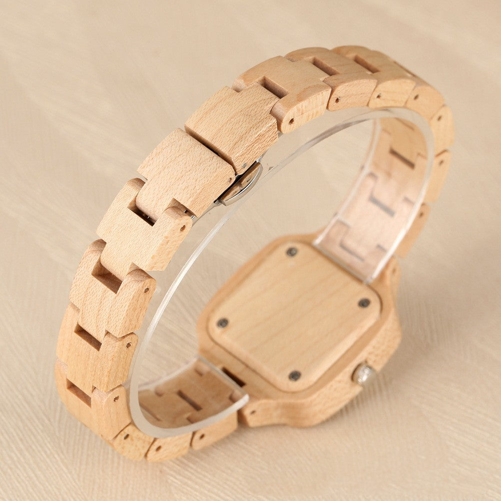 Zegarek „Bamboo Wood Square Gold Digital Face Watch”