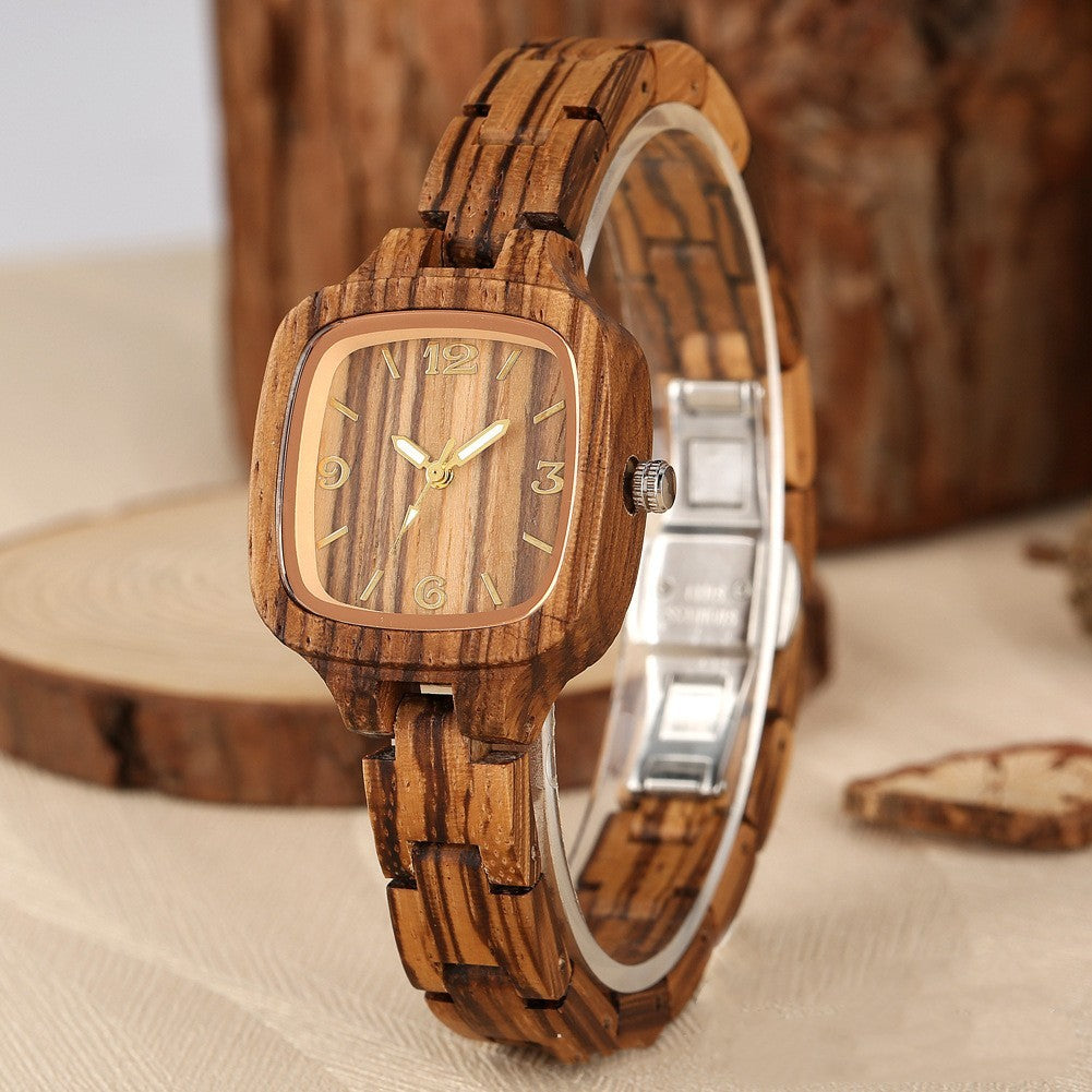 Zegarek „Bamboo Wood Square Gold Digital Face Watch”