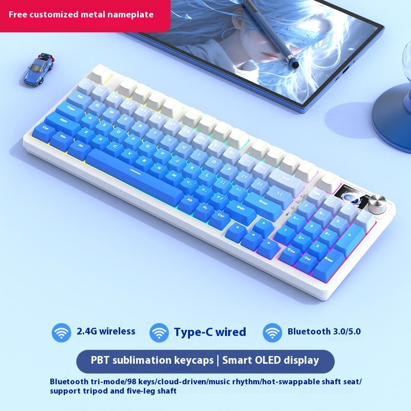 Bezprzewodowa Klawiatura Mechaniczna 98 Klawiszy – Bluetooth, 3 Tryby Pracy, Gaming i Biuro