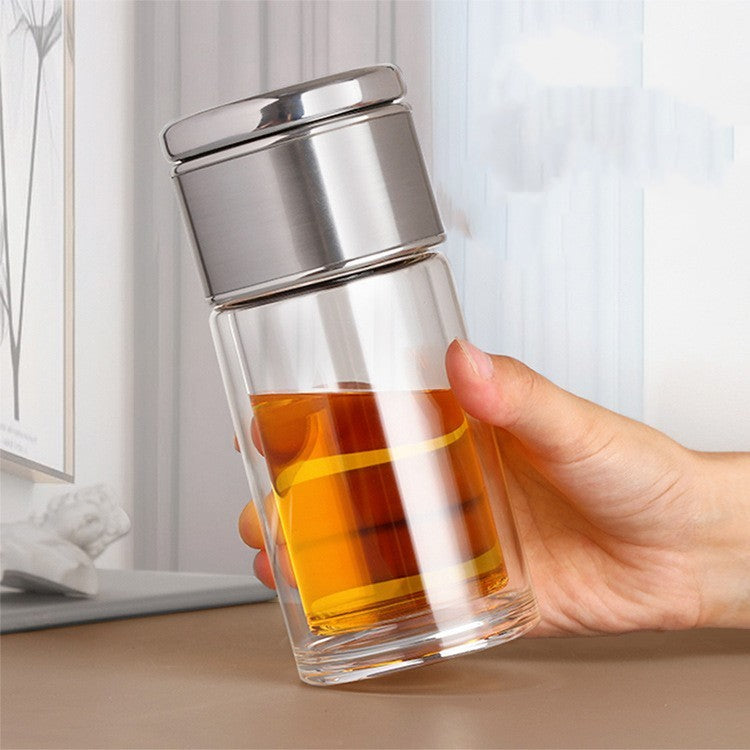 Kubek Termiczny z Podwójnym Szkłem i Naturalnym Sitkiem – 230–400 ml