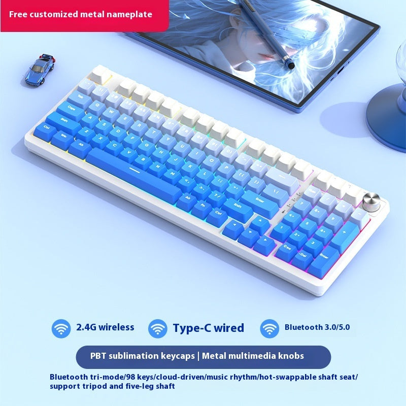 Bezprzewodowa Klawiatura Mechaniczna 98 Klawiszy – Bluetooth, 3 Tryby Pracy, Gaming i Biuro