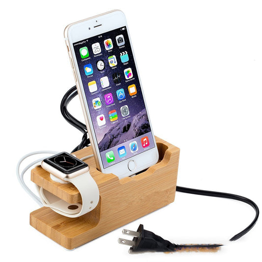 Bambusowa podstawka ładująca z 3 portami USB – telefon, zegarek, iPhone