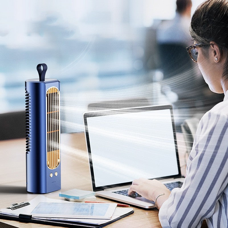 Bezłopatkowy wentylator biurkowy – cichy, ładowany USB, nowoczesny design