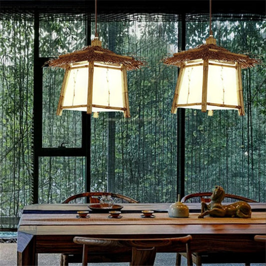 Żyrandol z Bambusa i Rattanu-Styl Japoński/Eco Loft