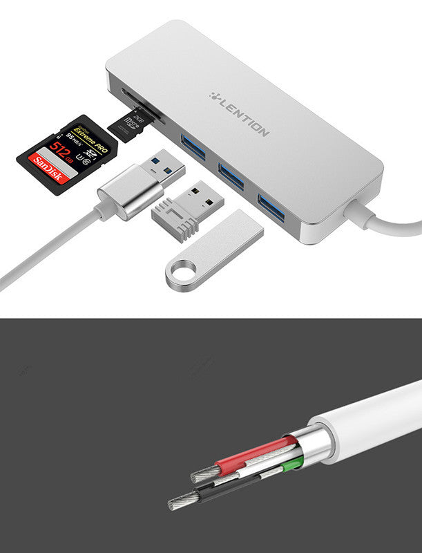 Czytnik Kart i Hub USB 3.0-Wielofunkcyjny Adapter z 3 Portami i Czytnikiem MicroSD/SD