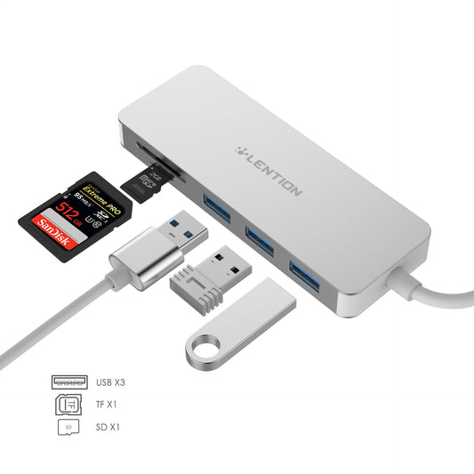 Czytnik Kart i Hub USB 3.0-Wielofunkcyjny Adapter z 3 Portami i Czytnikiem MicroSD/SD