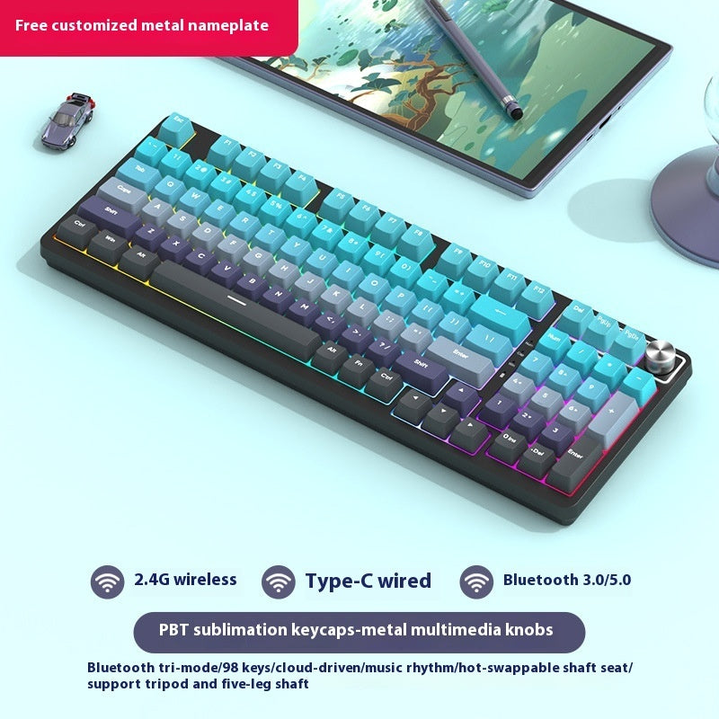 Bezprzewodowa Klawiatura Mechaniczna 98 Klawiszy – Bluetooth, 3 Tryby Pracy, Gaming i Biuro