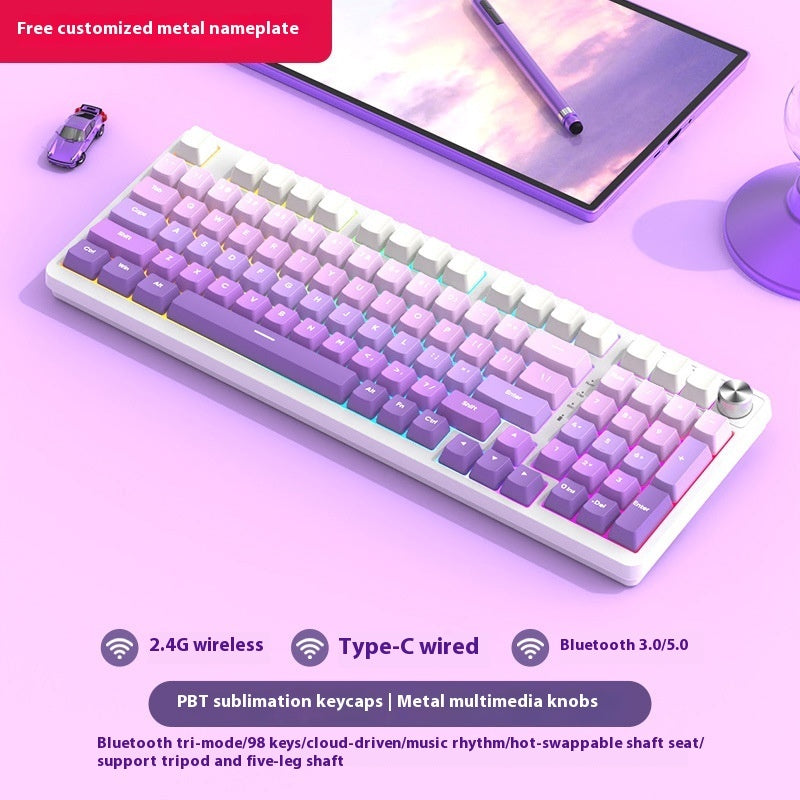 Bezprzewodowa Klawiatura Mechaniczna 98 Klawiszy – Bluetooth, 3 Tryby Pracy, Gaming i Biuro