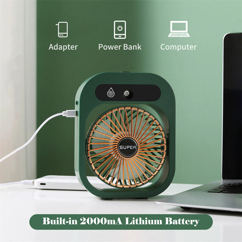 Wentylator Biurkowy z Nawilżaczem Powietrza 2w1 – USB, 3 Tryby Pracy, Przenośny
