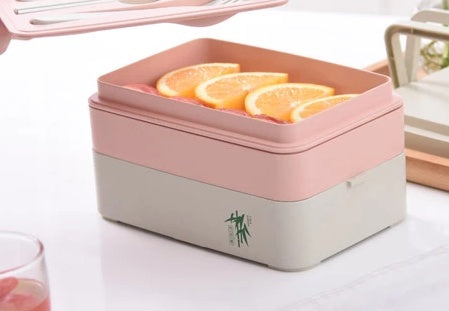Lunchbox z Bambusowym Wykończeniem – 3 Poziomy, Do Mikrofalówki