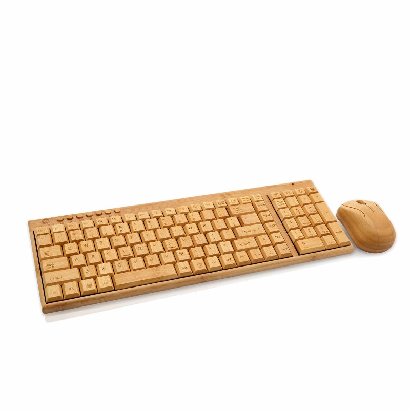 Bezprzewodowy Zestaw Bambusowa Klawiatura i Mysz USB – Ultra Cienki Design