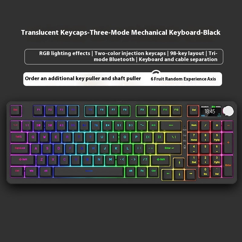 Bezprzewodowa Klawiatura Mechaniczna 98 Klawiszy – Bluetooth, 3 Tryby Pracy, Gaming i Biuro