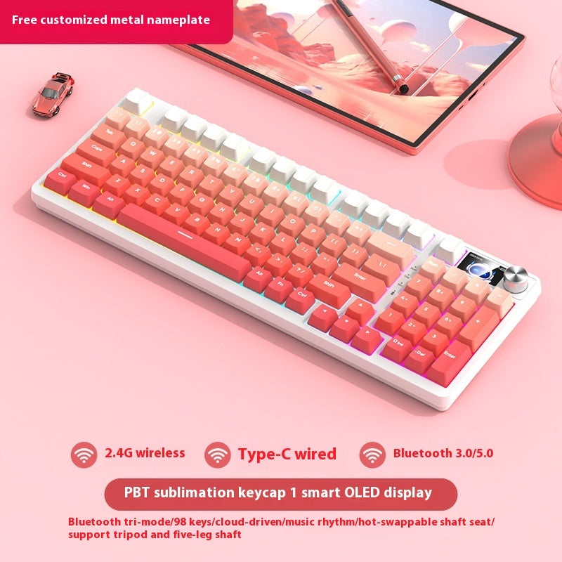Bezprzewodowa Klawiatura Mechaniczna 98 Klawiszy – Bluetooth, 3 Tryby Pracy, Gaming i Biuro