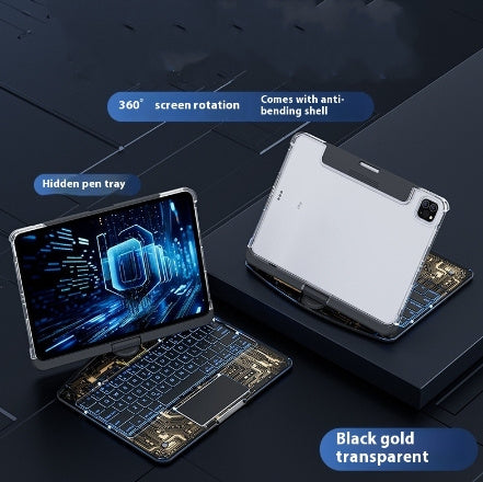 360° Klawiatura Bluetooth z Trackpadem do iPada – Obrotowa, Transparentna Obudowa