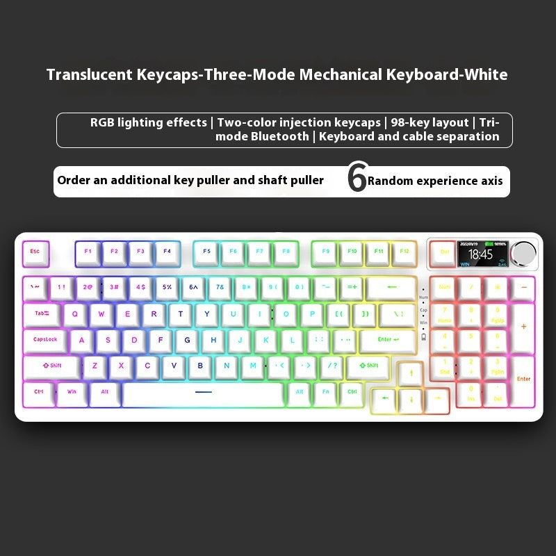 Bezprzewodowa Klawiatura Mechaniczna 98 Klawiszy – Bluetooth, 3 Tryby Pracy, Gaming i Biuro