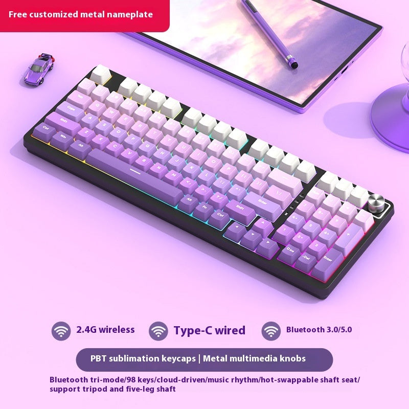 Bezprzewodowa Klawiatura Mechaniczna 98 Klawiszy – Bluetooth, 3 Tryby Pracy, Gaming i Biuro