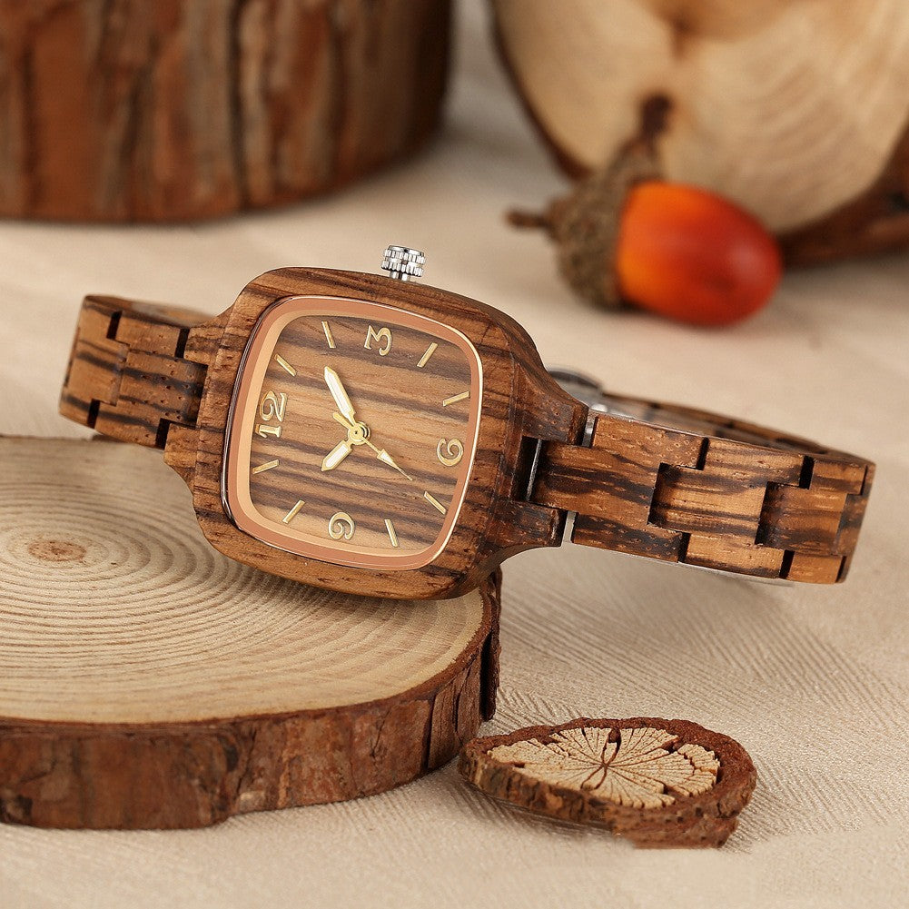 Zegarek „Bamboo Wood Square Gold Digital Face Watch”