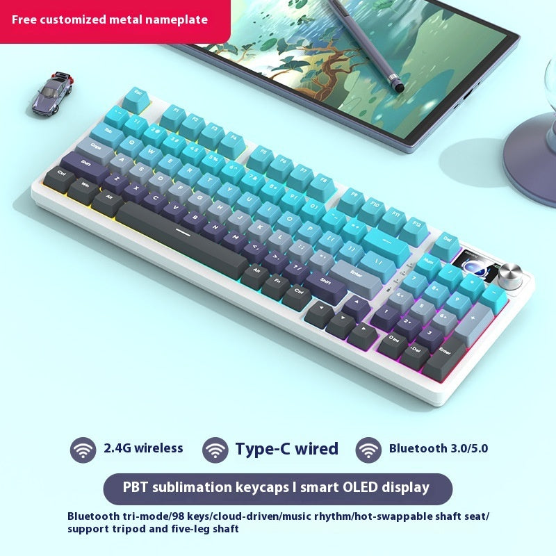 Bezprzewodowa Klawiatura Mechaniczna 98 Klawiszy – Bluetooth, 3 Tryby Pracy, Gaming i Biuro