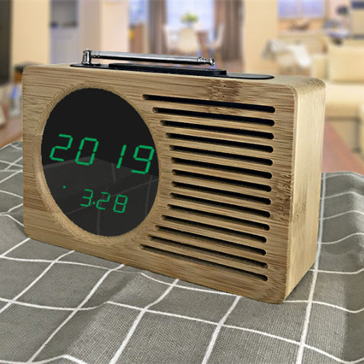 Zegar LED z Alarmem i Radiem-Obudowa Bambusowa