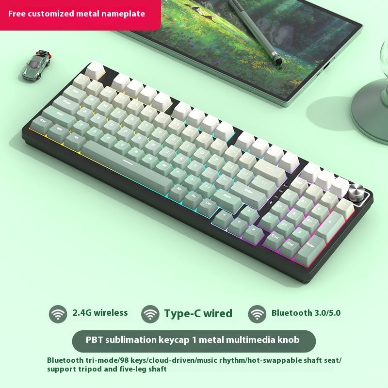 Bezprzewodowa Klawiatura Mechaniczna 98 Klawiszy – Bluetooth, 3 Tryby Pracy, Gaming i Biuro
