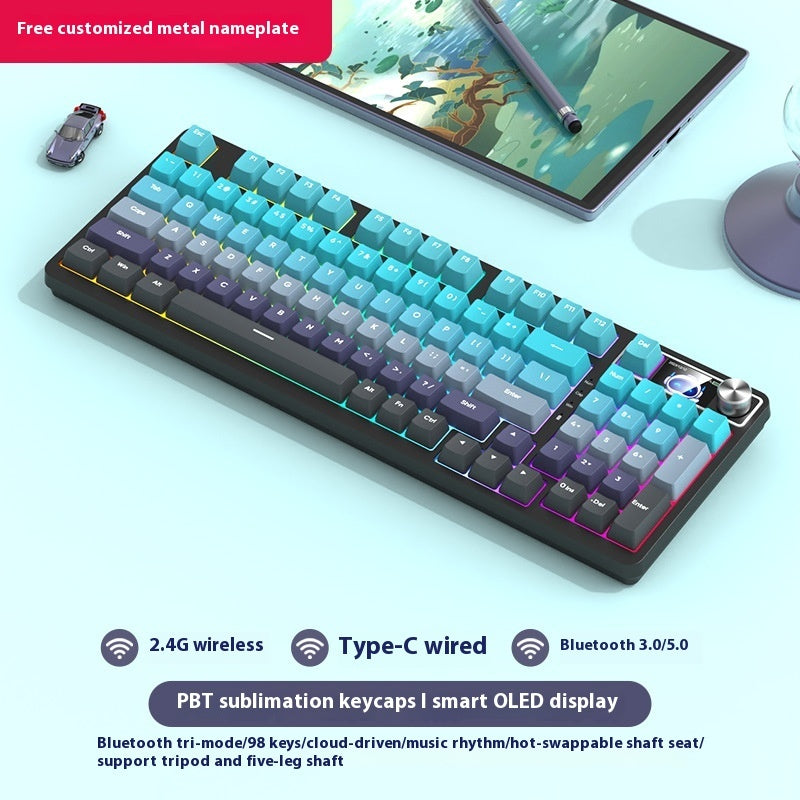 Bezprzewodowa Klawiatura Mechaniczna 98 Klawiszy – Bluetooth, 3 Tryby Pracy, Gaming i Biuro