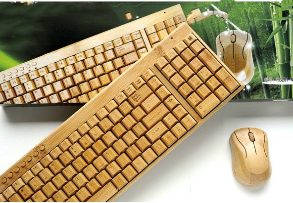 Bezprzewodowy Zestaw Bambusowa Klawiatura i Mysz USB – Ultra Cienki Design