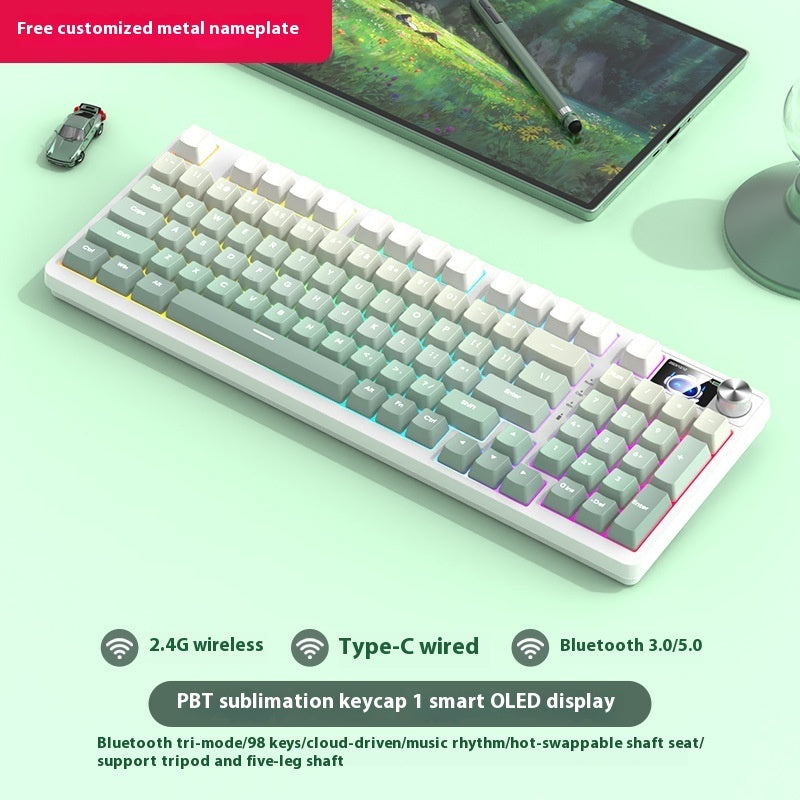 Bezprzewodowa Klawiatura Mechaniczna 98 Klawiszy – Bluetooth, 3 Tryby Pracy, Gaming i Biuro