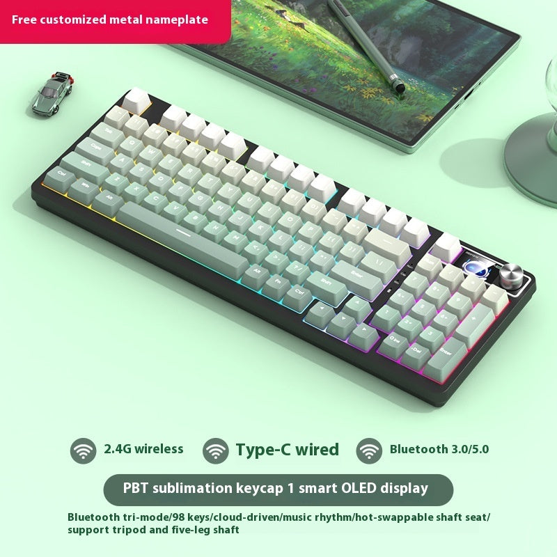 Bezprzewodowa Klawiatura Mechaniczna 98 Klawiszy – Bluetooth, 3 Tryby Pracy, Gaming i Biuro