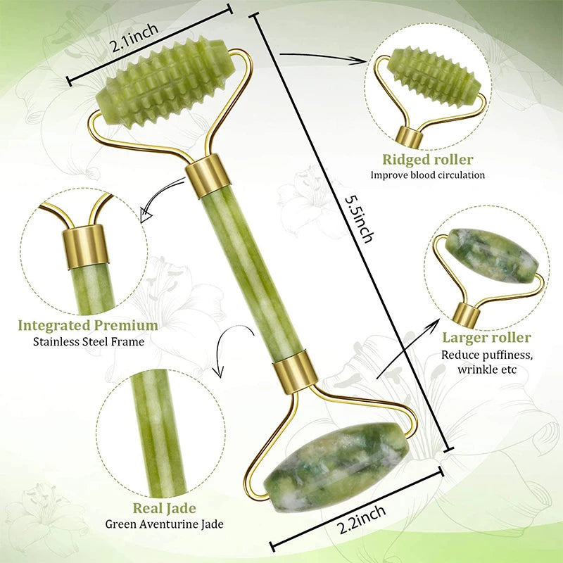 Zestaw Jadeitowy do Masażu Twarzy-Roller+Gua Sha