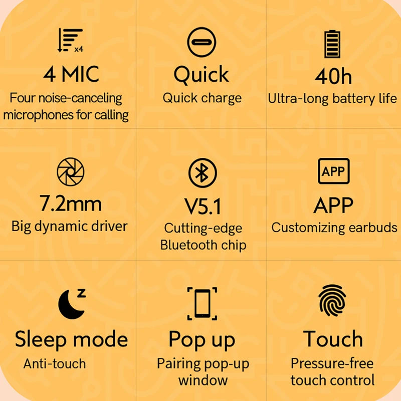 Bezprzewodowe słuchawki Bluetooth 5.3 z redukcją hałasu i dotykowym sterowaniem