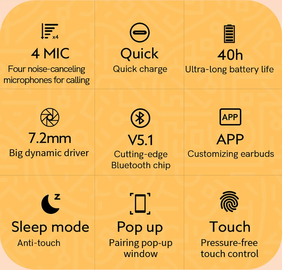 Bezprzewodowe słuchawki Bluetooth V5.1 z mikrofonem i dotykowym sterowaniem