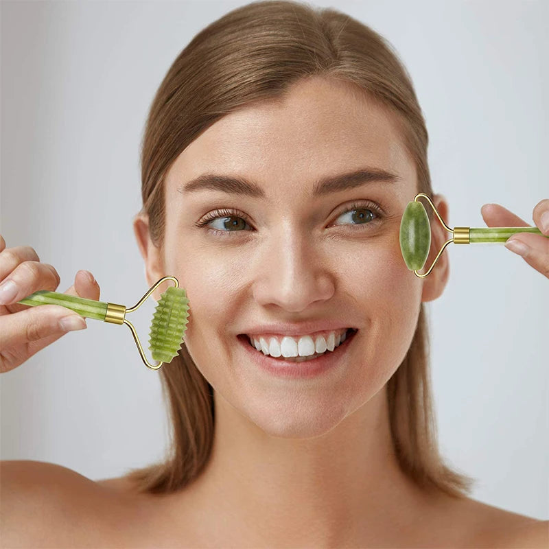 Zestaw Jadeitowy do Masażu Twarzy-Roller+Gua Sha