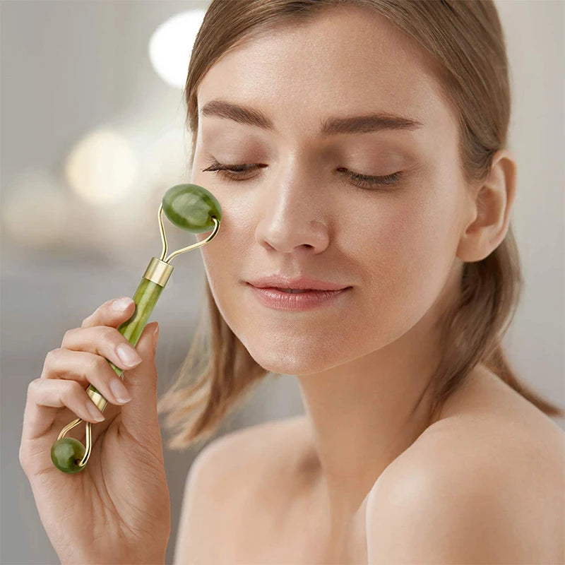 Zestaw Jadeitowy do Masażu Twarzy-Roller+Gua Sha