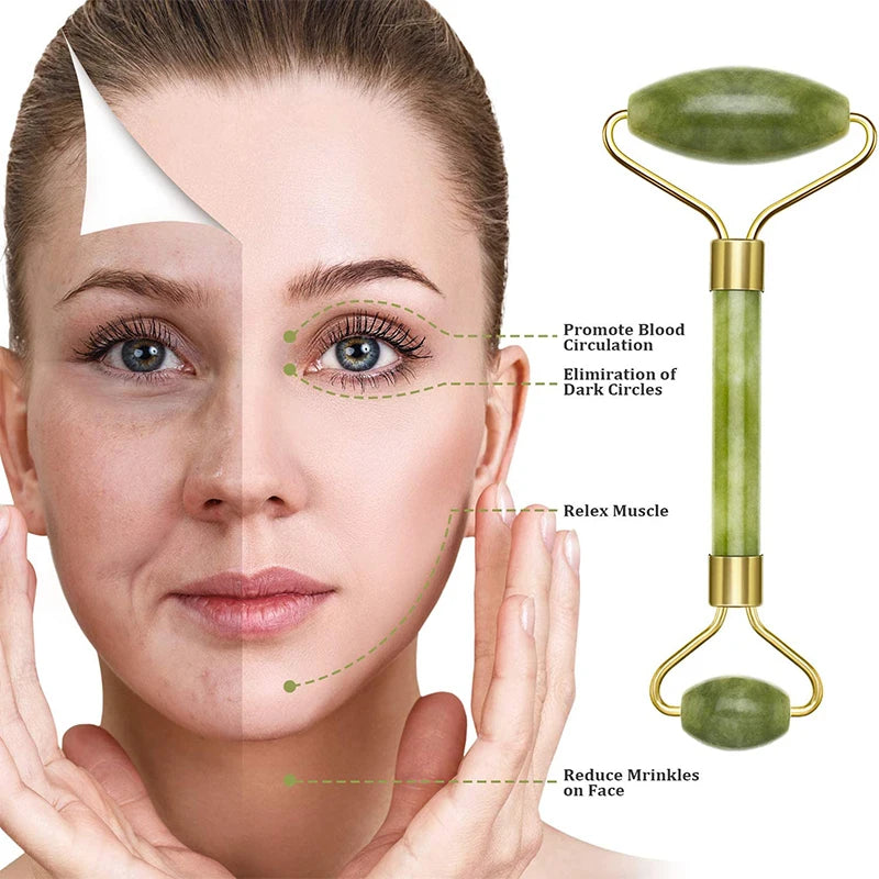 Zestaw Jadeitowy do Masażu Twarzy-Roller+Gua Sha