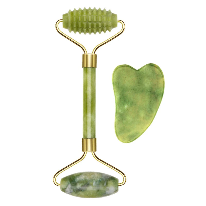 Zestaw Jadeitowy do Masażu Twarzy-Roller+Gua Sha