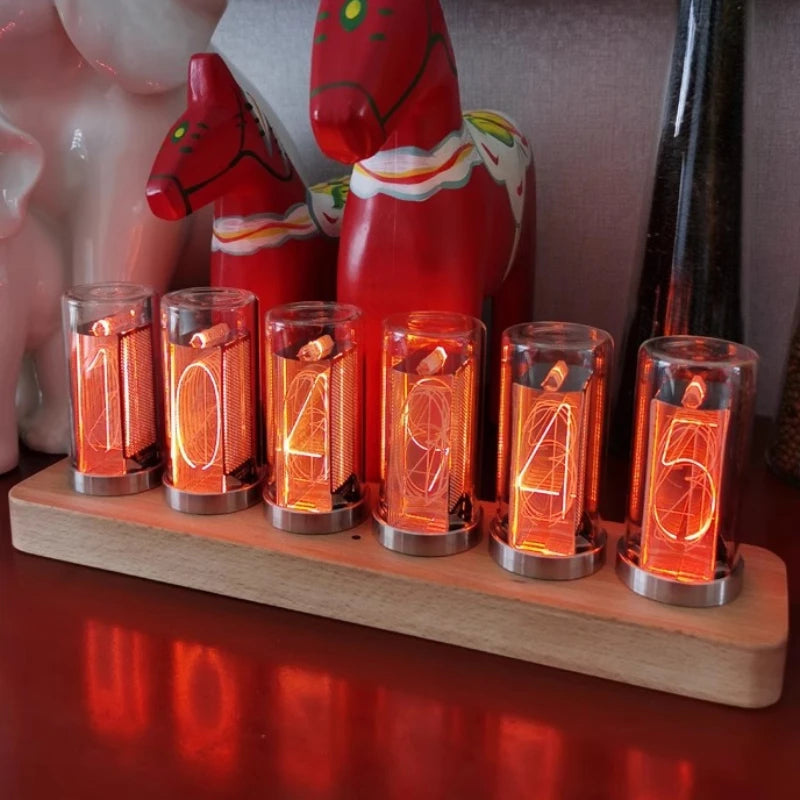 Zegar LED w Stylu Retro-Dekoracyjny Zegar Biurkowy z Kolorowym Podświetleniem i Wyświetlaczem VFD
