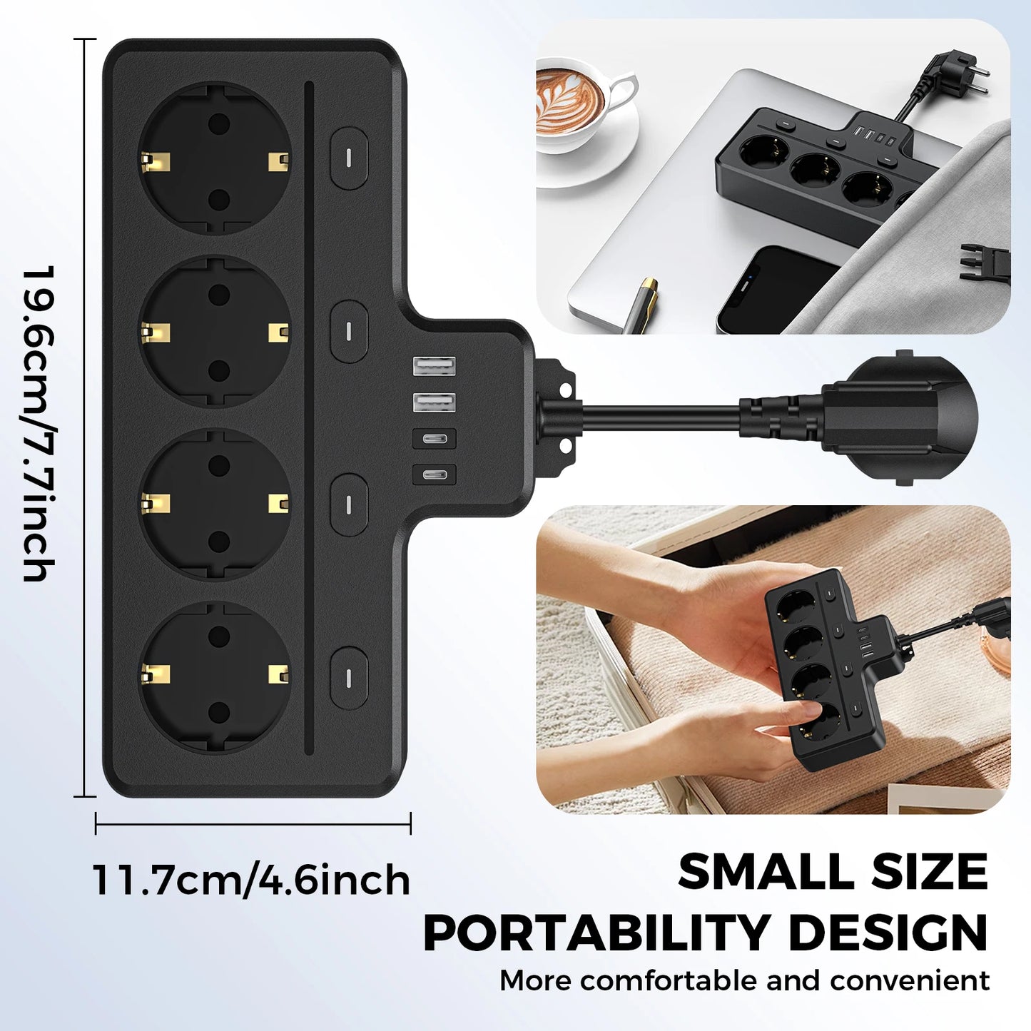 Listwa zasilająca 8-w-1 z przełącznikami i portami USB-Power Strip 4x AC+2x USB+2x Type-C
