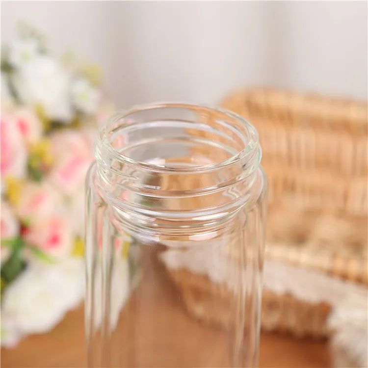 Szklana Butelka z Bambusową Zakrętką-300ml/400ml/500ml z Filtrem ze Stali