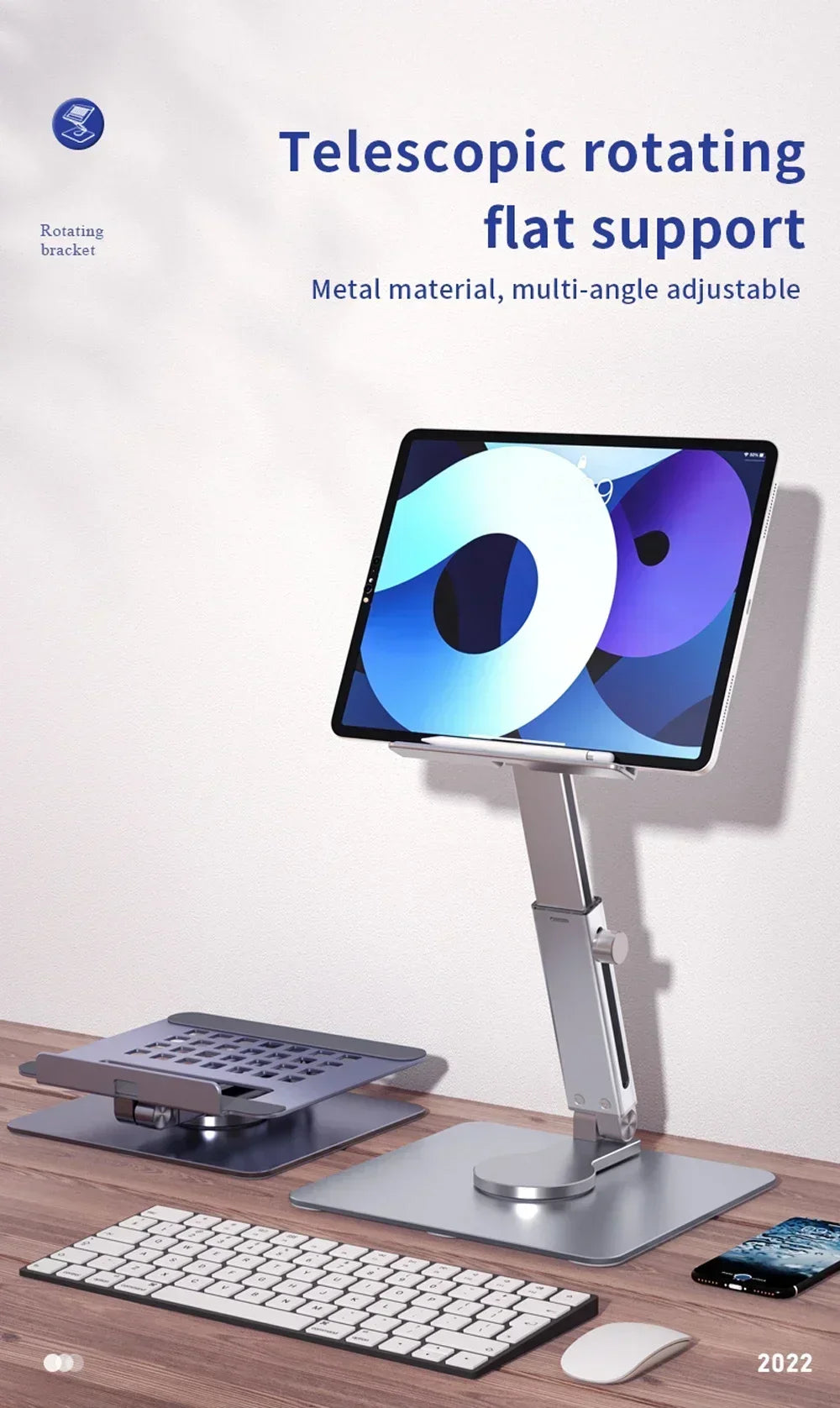 Aluminiowa podstawka pod tablet i laptop z regulacją wysokości i kąta obrotu 360°