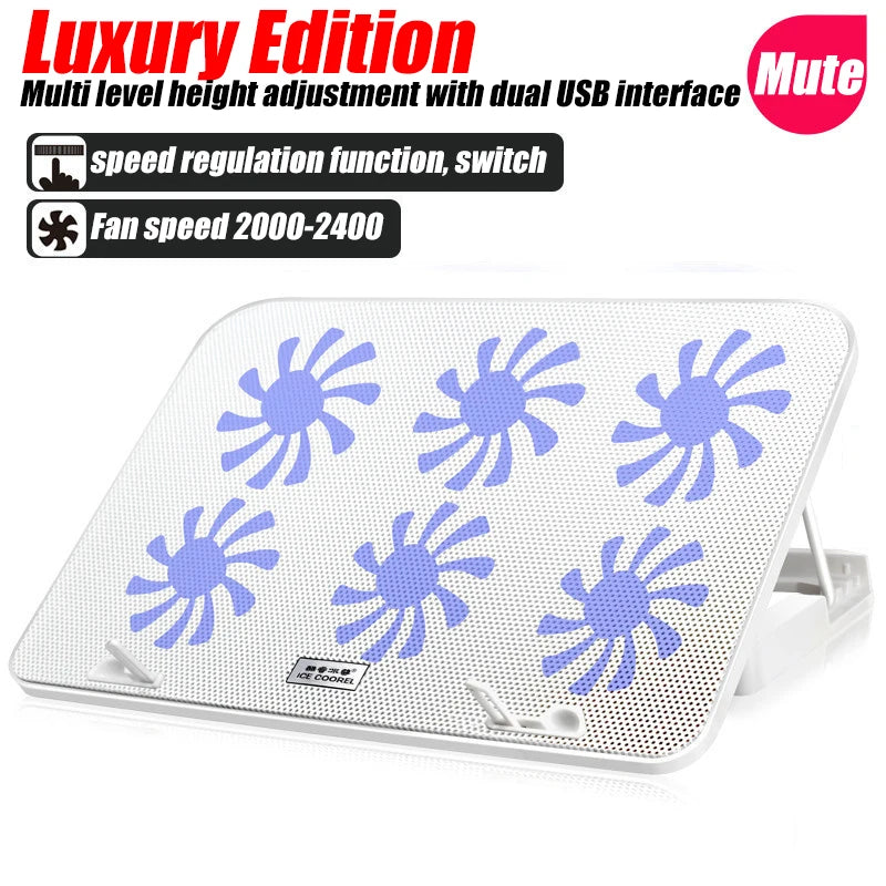 Podstawka chłodząca do laptopa z podświetleniem RGB, 6 wentylatorów, 2 porty USB