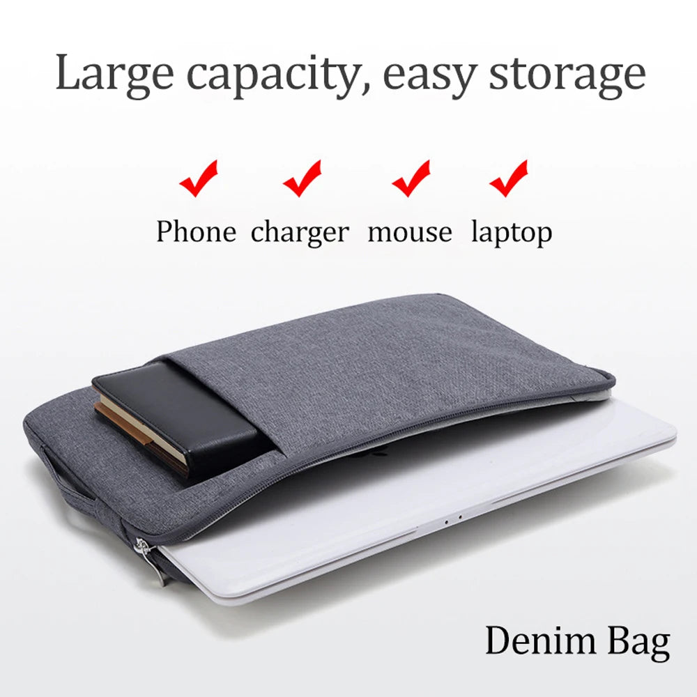 Denimowa Torba na Laptopa-Etui  13-16 cali z Zamkiem Błyskawicznym