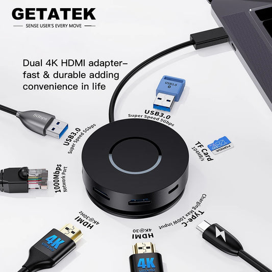 Stacja dokująca USB-C 7w1 z podwójnym HDMI 4K,portem PD 100W i Gigabit Ethernet