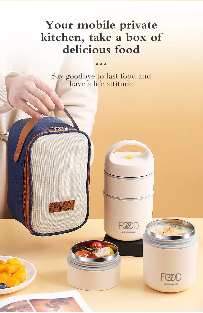 Lunchbox  termiczny ze stali nierdzewnej z torbą i łyżką.Dla dzieci i dorosłych