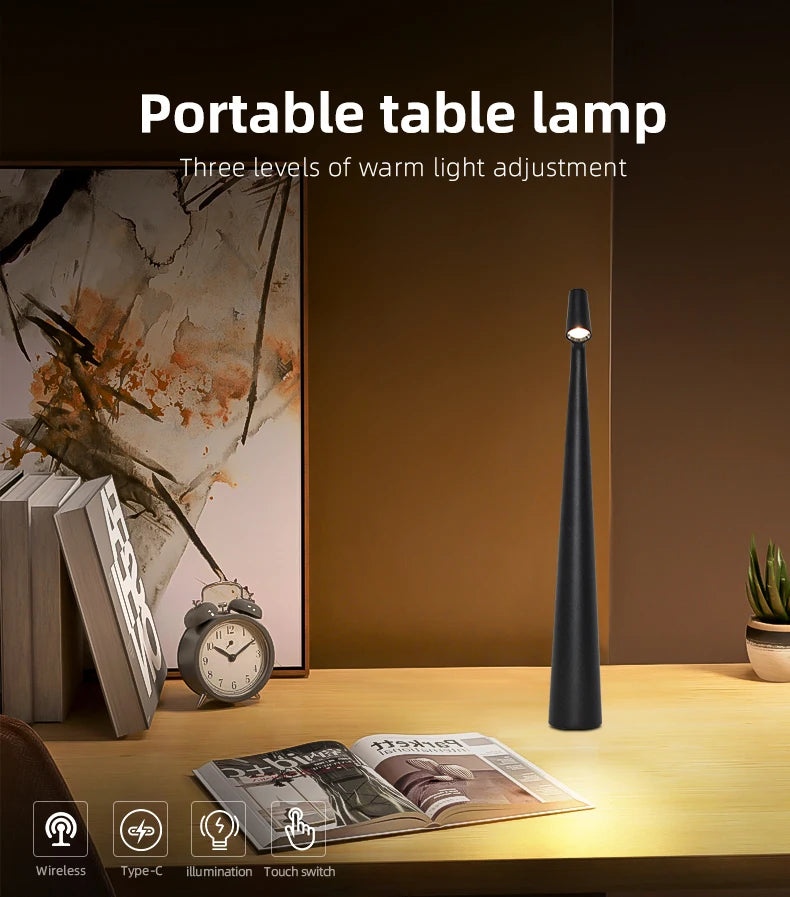 Minimalistyczna lampka stołowa LED, bezprzewodowa, ładowana USB