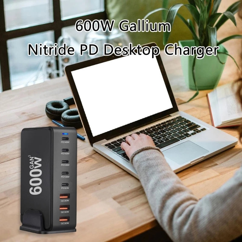 600W Stacja ładowania USB GaN do biura-Wieloportowa Stacja Zasilająca do Laptopów